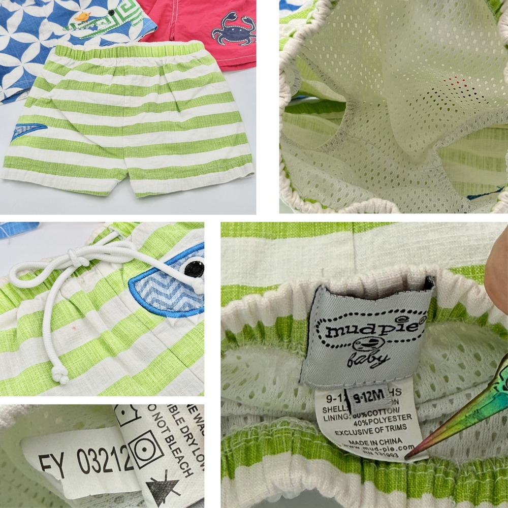 Mudpie Boutique Baby Boy 3 Pair Lot Swim Trunk Shorts 6-12M Shark Crab Alligator - Picture 9 of 9